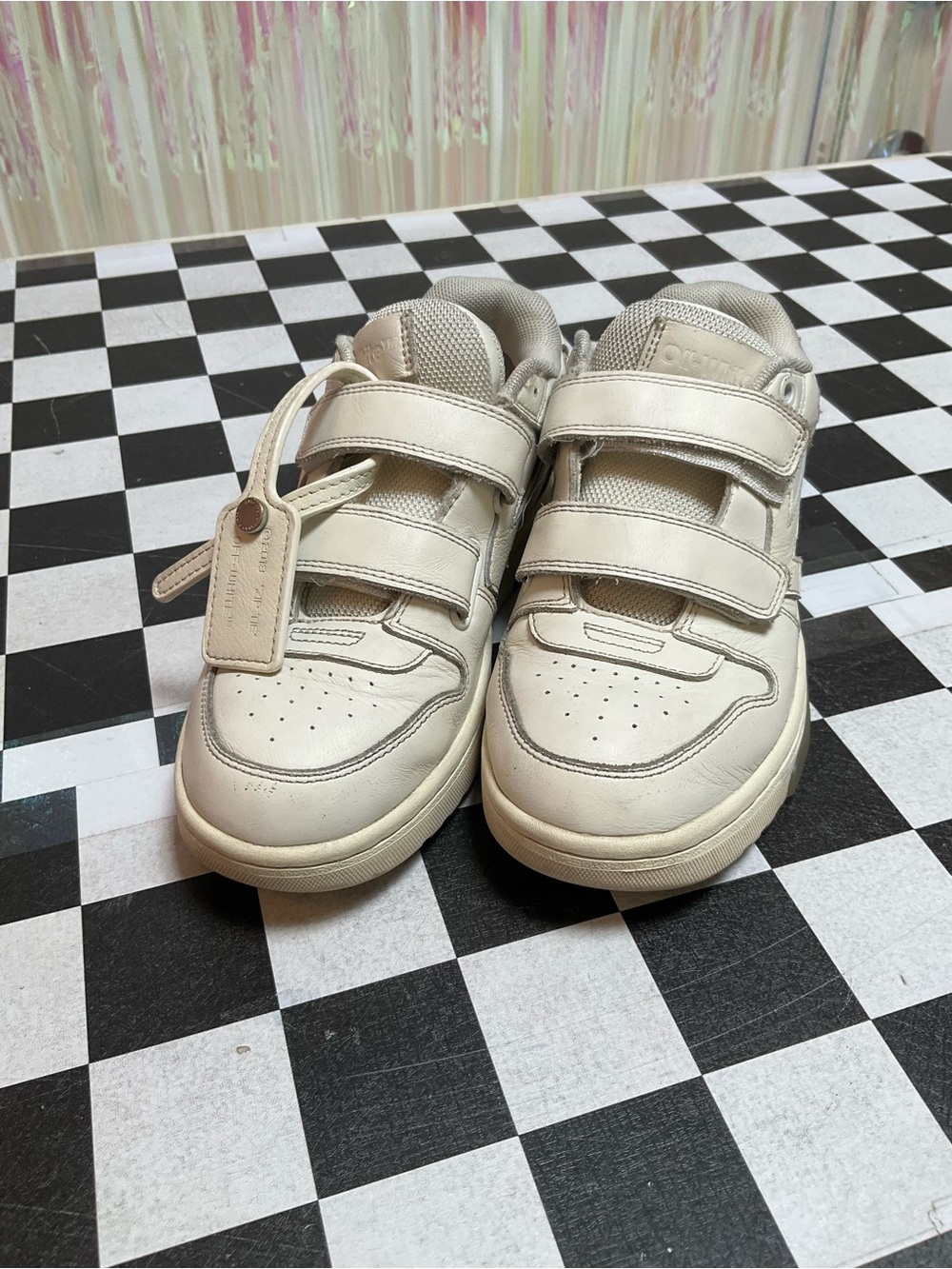 Off-White Kids Cream Leather Velcro Sneakers